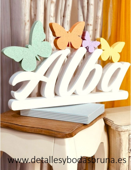 Nombre de Corcho Comunión Mariposas Pastel