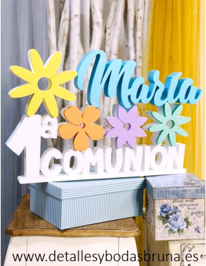 Nombre de Corcho para Comunión Flores Azul