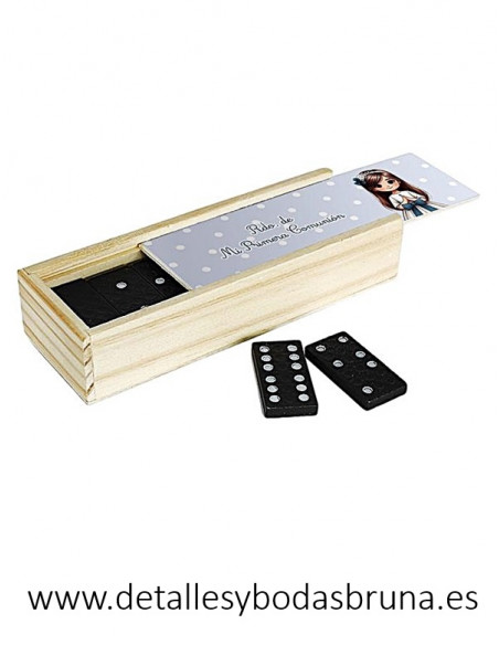 Dominó Comunión Niña Lunares Azul