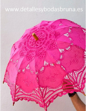 Parasol de Novia de Encaje Fucsia