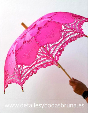 Parasol de Novia de Encaje Fucsia 2