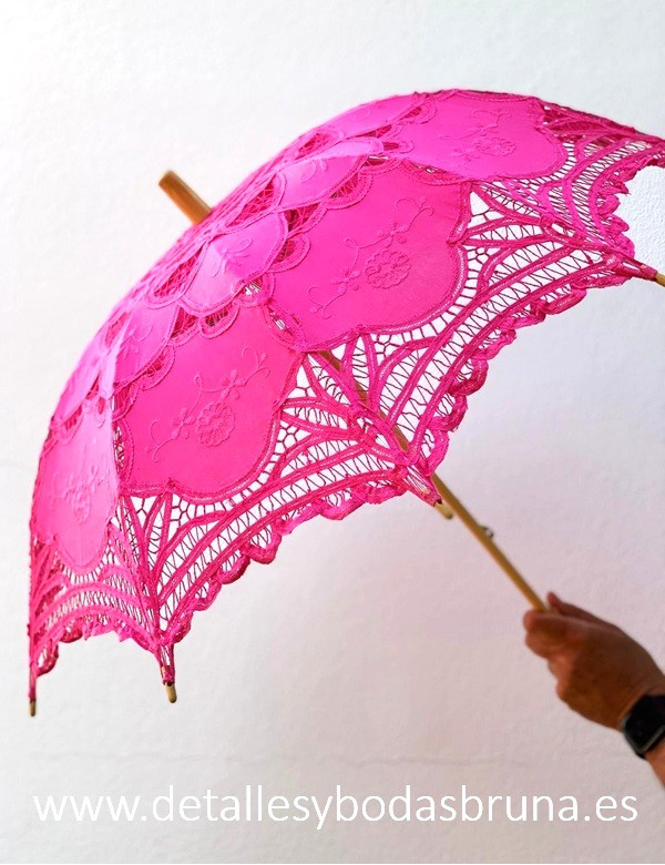 Parasol de Novia de Encaje Fucsia