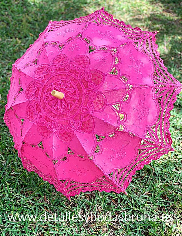 Parasol de Novia de Encaje Fucsia