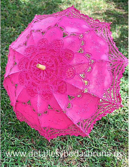 Parasol de Novia de Encaje Fucsia