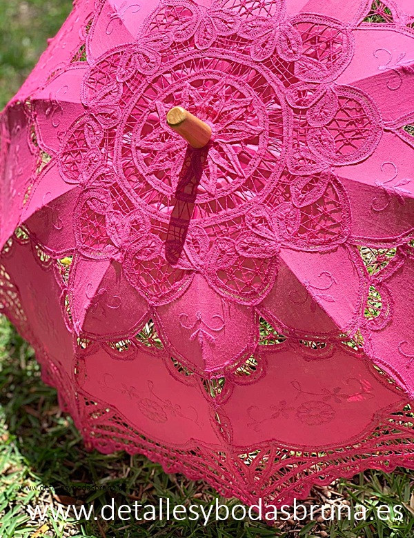 Parasol de Novia de Encaje Fucsia