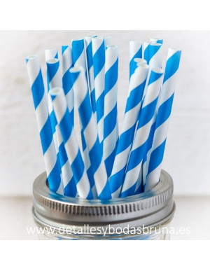 Pajitas de papel Rayas Azul