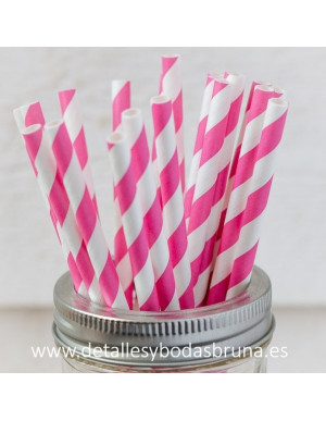 Pajitas de Papel Rayas Fucsia