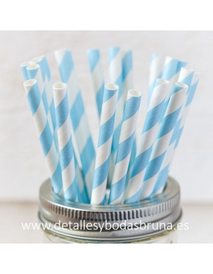 Pajitas de papel de Rayas Celeste