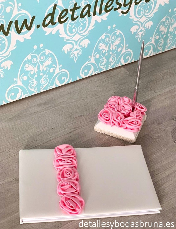 Libro de Firmas Saten Rosa y Bolígrafo