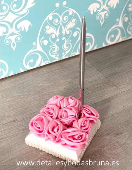 Libro de Firmas  Rosas color Rosa y Bolígrafo