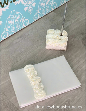 Libro de Firmas Rosas Blancas y Bolígrafo