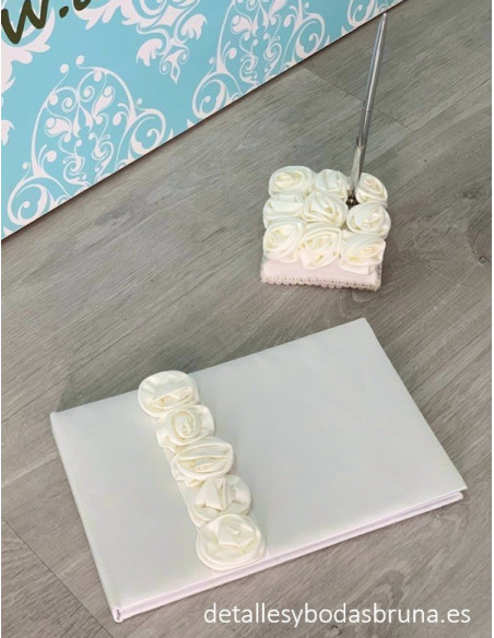 Libro de Firmas Rosas Blancas y Bolígrafo