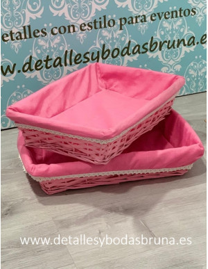 Bandeja Cesta de Mimbre Rosa con Forro