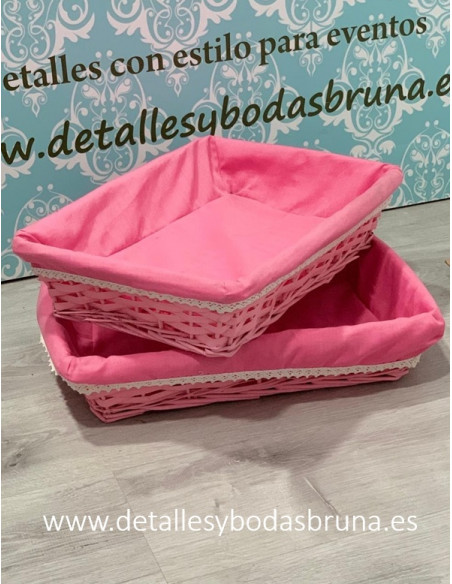 Bandeja Cesta de Mimbre Rosa con Forro