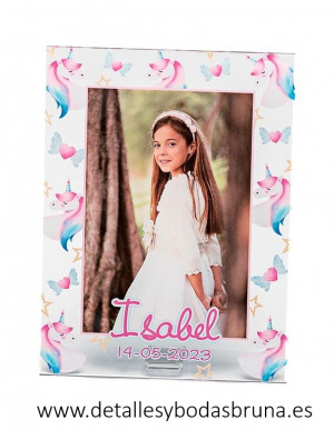 Marco Portafotos de Metacrilato Personalizado para Comunión Unicornio
