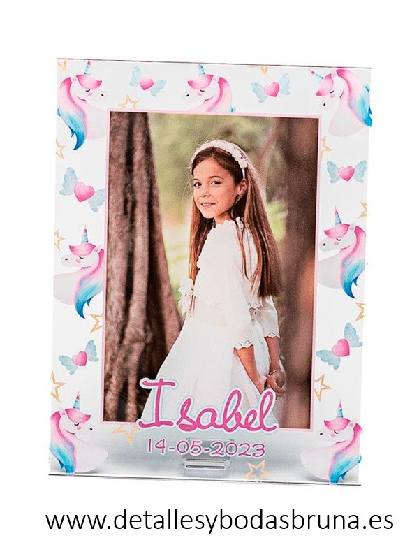 Marco Portafotos de Metacrilato Personalizado para Comunión Unicornio