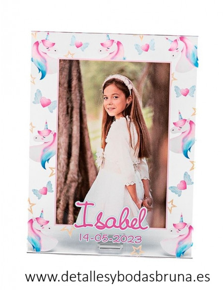 Marco Portafotos de Metacrilato Personalizado para Comunión Unicornio