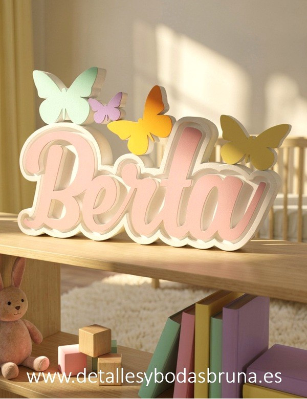 Caja de Luz con Nombre y Mariposas