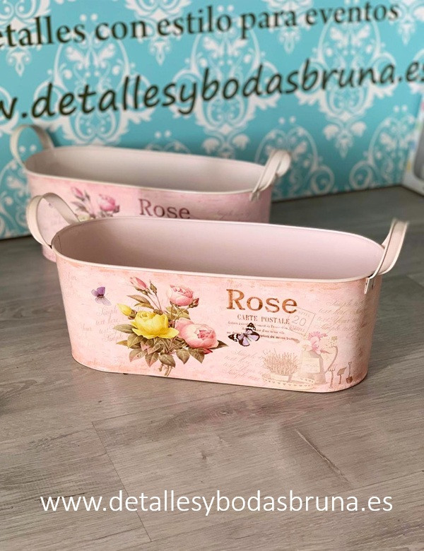 Cubo Alargado Grande Roses Rosa Vintage