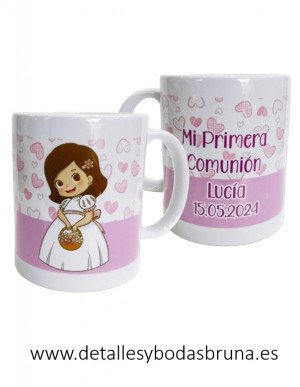 Taza Comunión Niña Personalizada Corazones