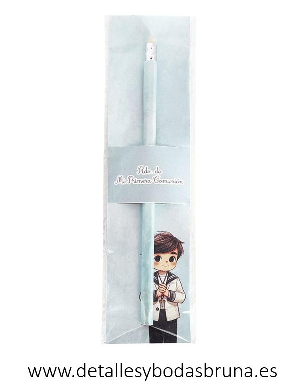 Lápiz para Comunión Niño Marinero con bolsa y cartón azul