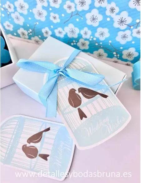 Jabones Flor en Caja con Tarjeta Celeste 8 Unidades