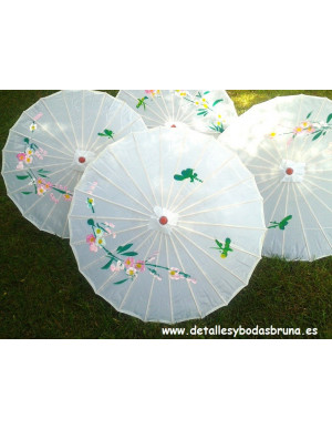 Sombrillas Parasol Blanco de Tela Floral 