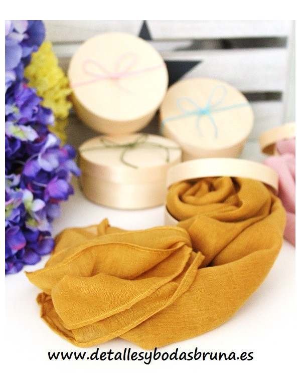 Pashminas preparadas en Caja de Bambu con Cuerda Rustica Colores 