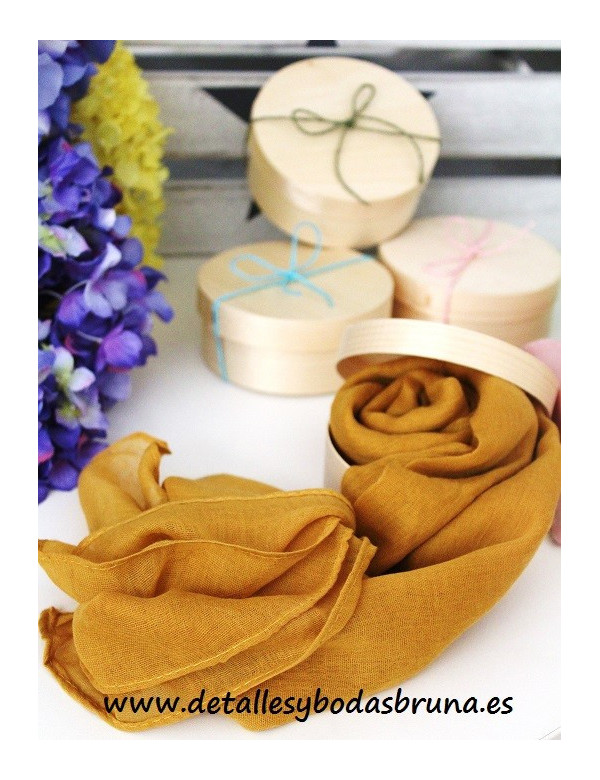 Pashminas preparadas en Caja de Bambu con Cuerda Rustica Colores 