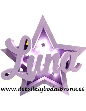 Nombre de Corcho con Luz Estrella Morada