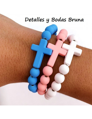 Pulsera Cruz Comunión Bolas Blancas 2