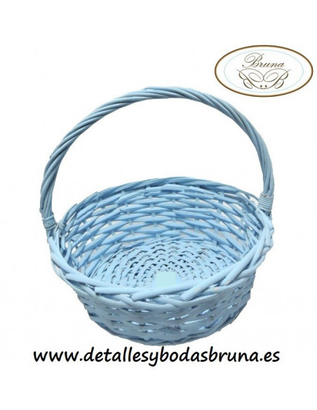 Cesta de Mimbre Celeste Redonda Mediana