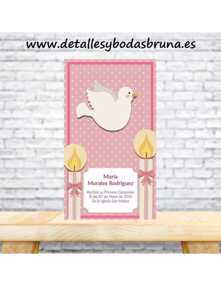 Recordatorios para Comuniones Paloma Rosa