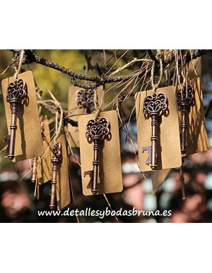 Abrebotellas Llave Vintage Bronce y Tarjeta Kraft  2