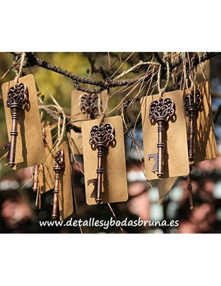 Abrebotellas Llave Vintage Bronce y Tarjeta Kraft 
