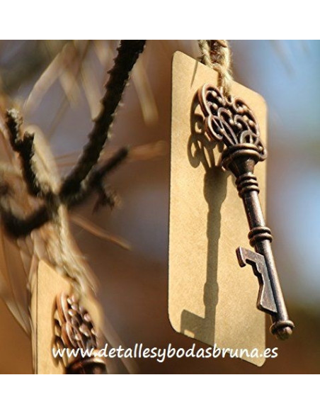 Abrebotellas Llave Vintage Bronce y Tarjeta Kraft 
