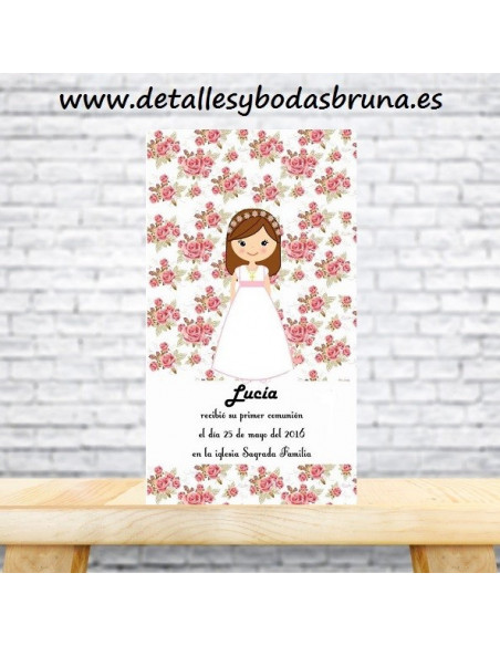 Recordatorio de Comunion Niña Flores Rosa