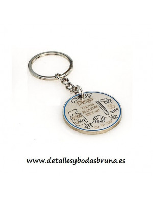 Llavero de Metal Datos Nacimiento Bebe Celeste Grabado
