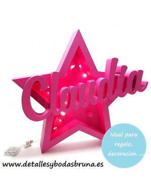 Nombre de Corcho con Luz Estrella Fucsia