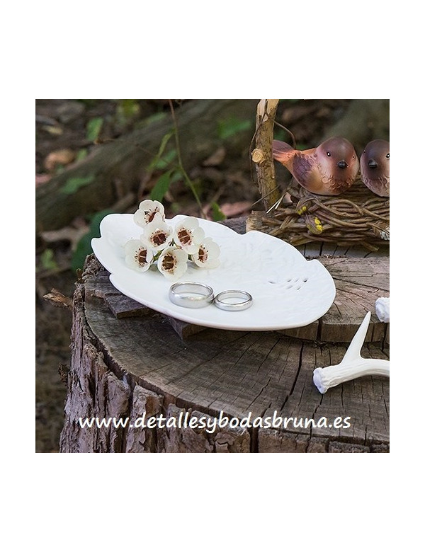 Porta Anillos Hoja de Porcelana Blanco