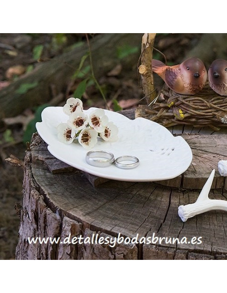 Porta Anillos Hoja de Porcelana Blanco