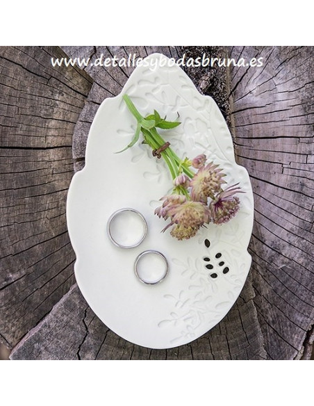 Porta Anillos Hoja de Porcelana Blanco