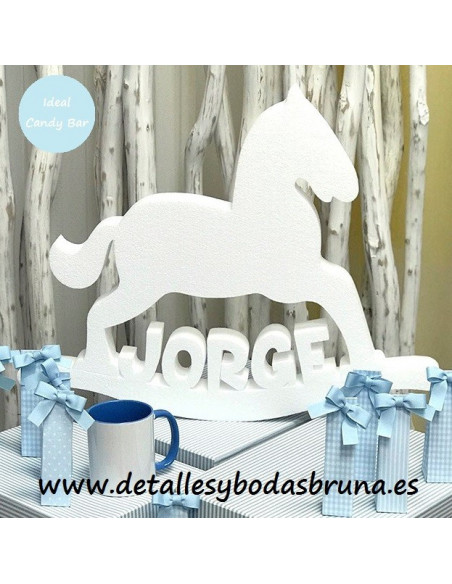 Nombre de Corcho blanco para Bautizo Caballito Balancín