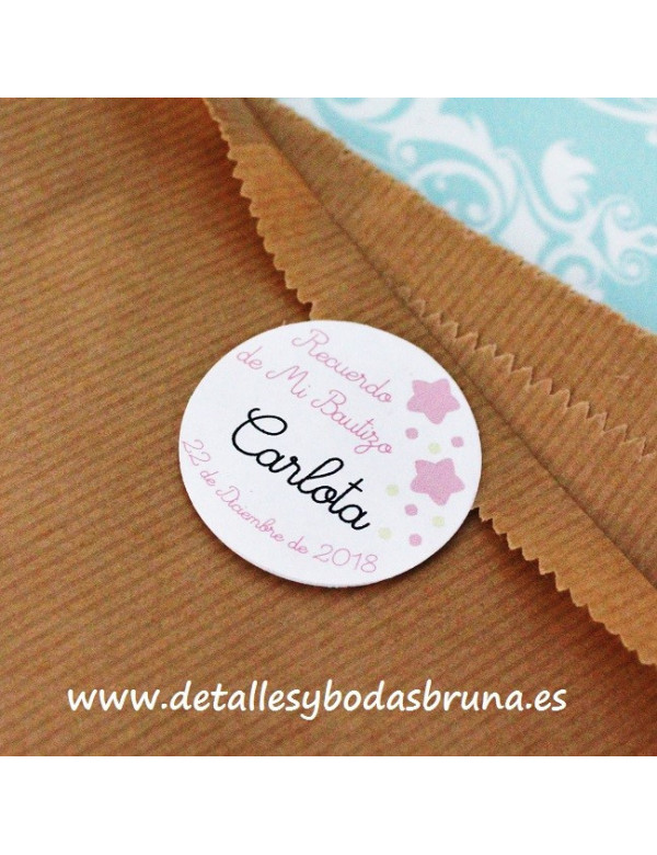 Etiquetas Adhesivas Bautizo Estrellas Rosa