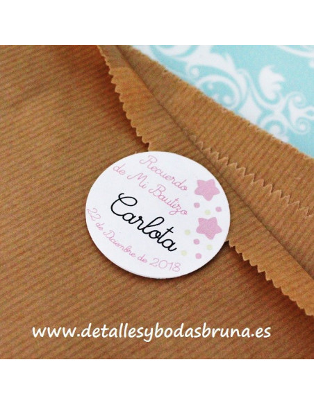 Etiquetas Adhesivas Bautizo Estrellas Rosa