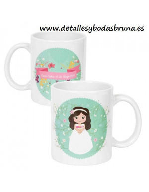 Taza para Comunión Personalizada Niña Flores 2