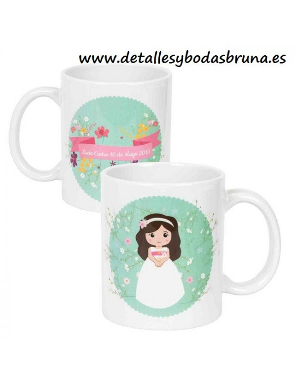 Taza para Comunión Personalizada Niña Flores