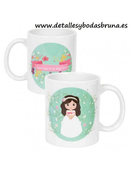 Taza para Comunión Personalizada Niña Flores