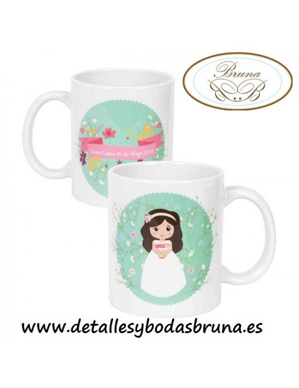 Taza para Comunión Personalizada Niña Flores