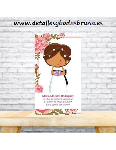 Recordatorio de Comunión Niña Flores y Ramo Lila